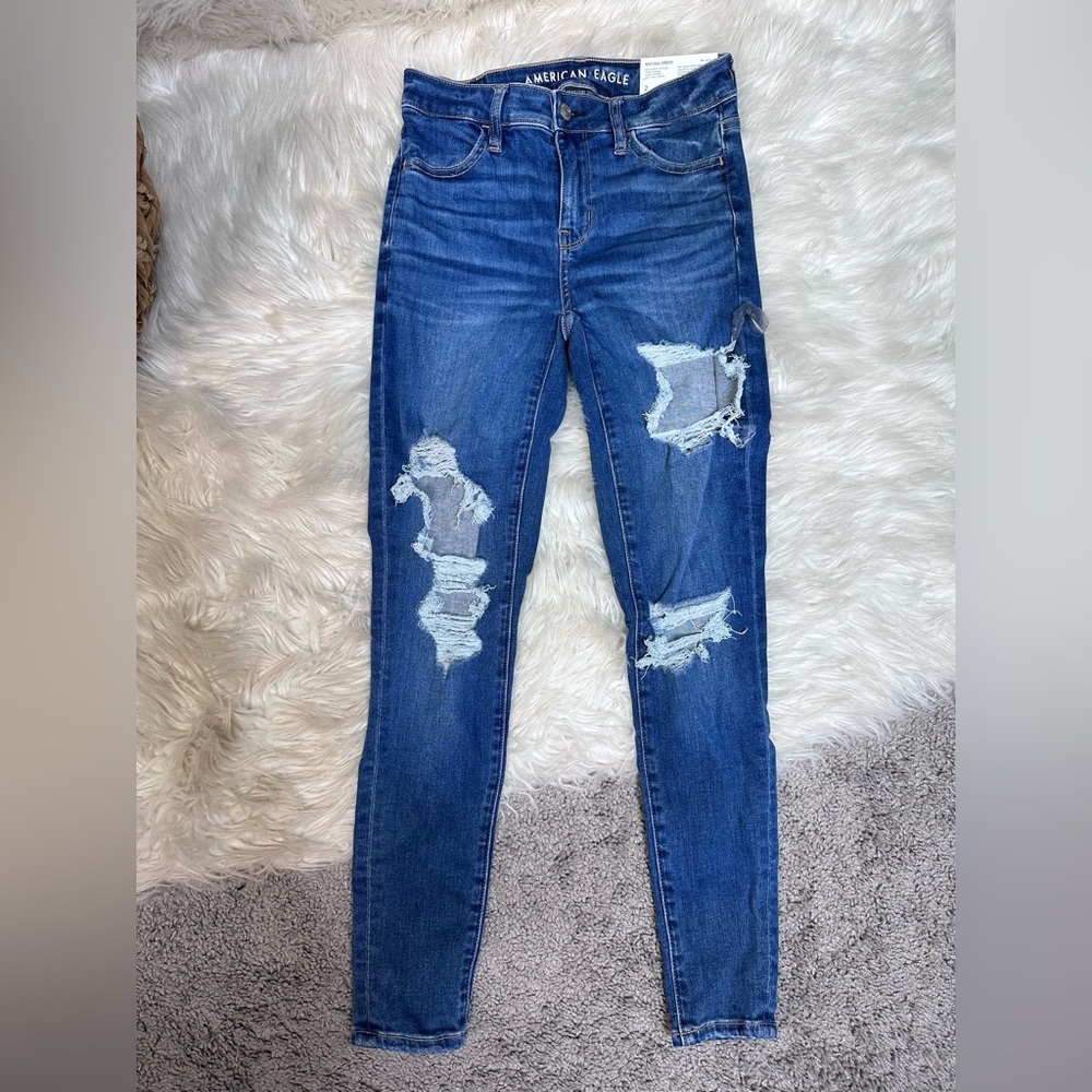 American Eagle hi rise jegging  Blue Skinny‎ Distressed Jeans nwt